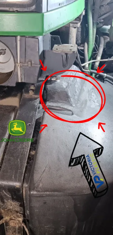 Naprawiony zbiornik paliwa John Deere po spawaniu i wzmocnieniu